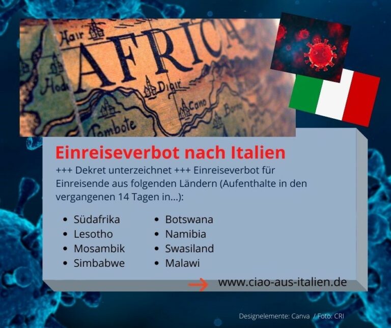 Neues Dekret: Einreiseverbot nach Italien für Reisende aus acht Ländern
